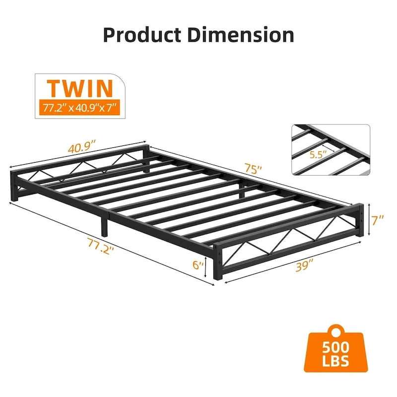 6 Inch Metal Platform Bed Frame with Wavy Pattern, King Bed Frame with Steel Slat Support