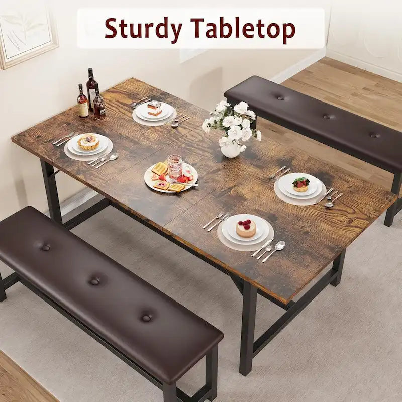 3 Piece Large Extendable Kitchen Table Set for 6