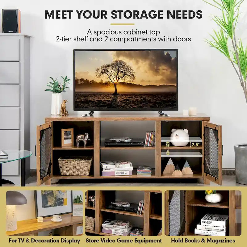 Costway TV Stand Entertainment Media Center for TVs up to 65   w/Steel - 58   x 15.5   x 24