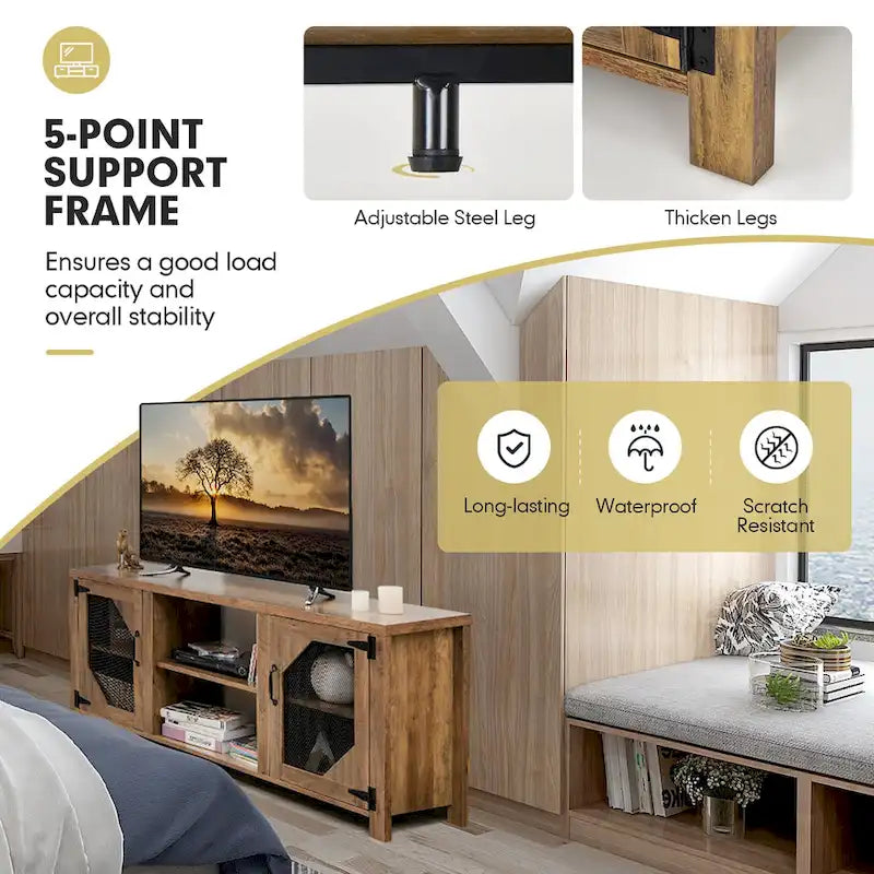 Costway TV Stand Entertainment Media Center for TVs up to 65   w/Steel - 58   x 15.5   x 24