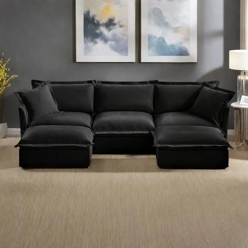 120   U-Shaped Chenille Sectional Sofa with 3-Seater and French Edge Pillows & Cloud Cushions