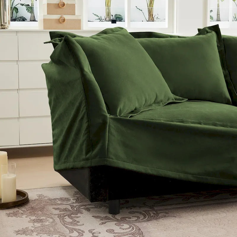 120   U-Shaped Chenille Sectional Sofa with 3-Seater and French Edge Pillows & Cloud Cushions