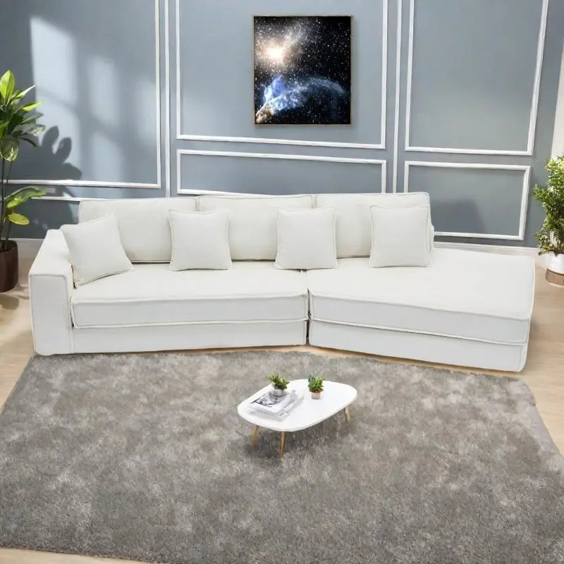 133   Lamb Velvet Convertible Sleeper Sofa with 7 Pillows (3 Back + 4 Throw), Foldable Gaming Bed Design