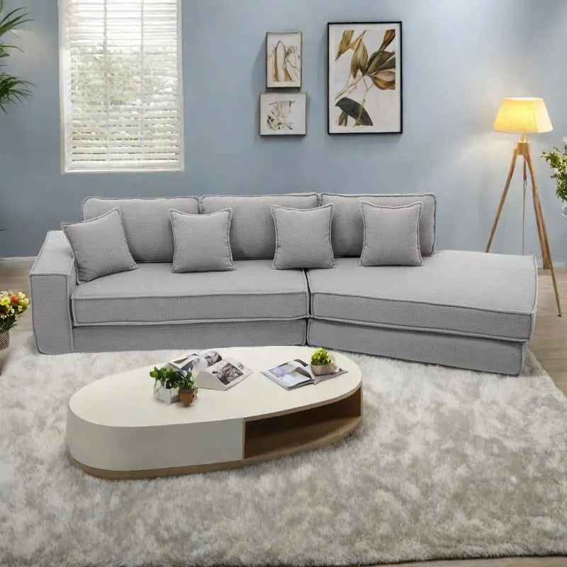 133   Lamb Velvet Convertible Sleeper Sofa with 7 Pillows (3 Back + 4 Throw), Foldable Gaming Bed Design