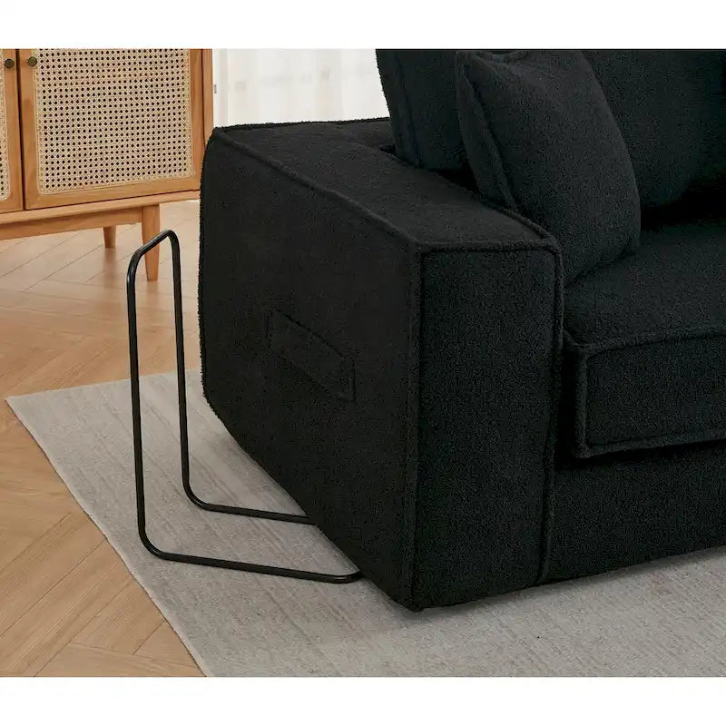 133   Lamb Velvet Convertible Sleeper Sofa with 7 Pillows (3 Back + 4 Throw), Foldable Gaming Bed Design