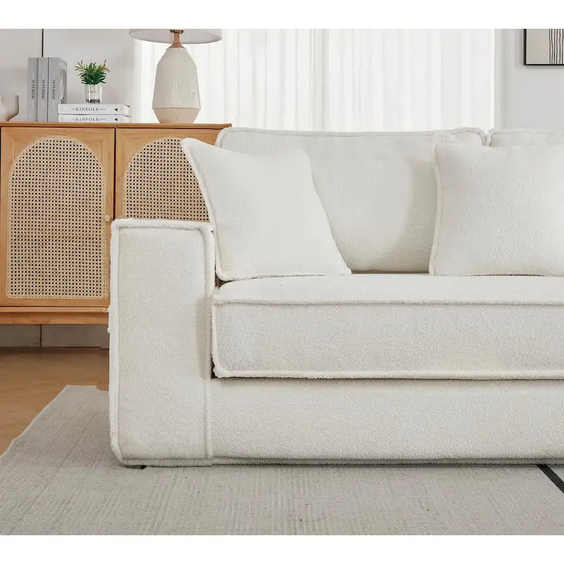 133   Lamb Velvet Convertible Sleeper Sofa with 7 Pillows (3 Back + 4 Throw), Foldable Gaming Bed Design