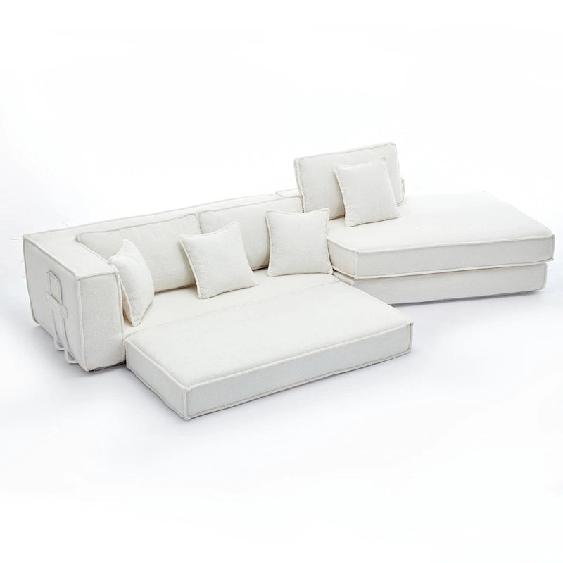 133   Lamb Velvet Convertible Sleeper Sofa with 7 Pillows (3 Back + 4 Throw), Foldable Gaming Bed Design