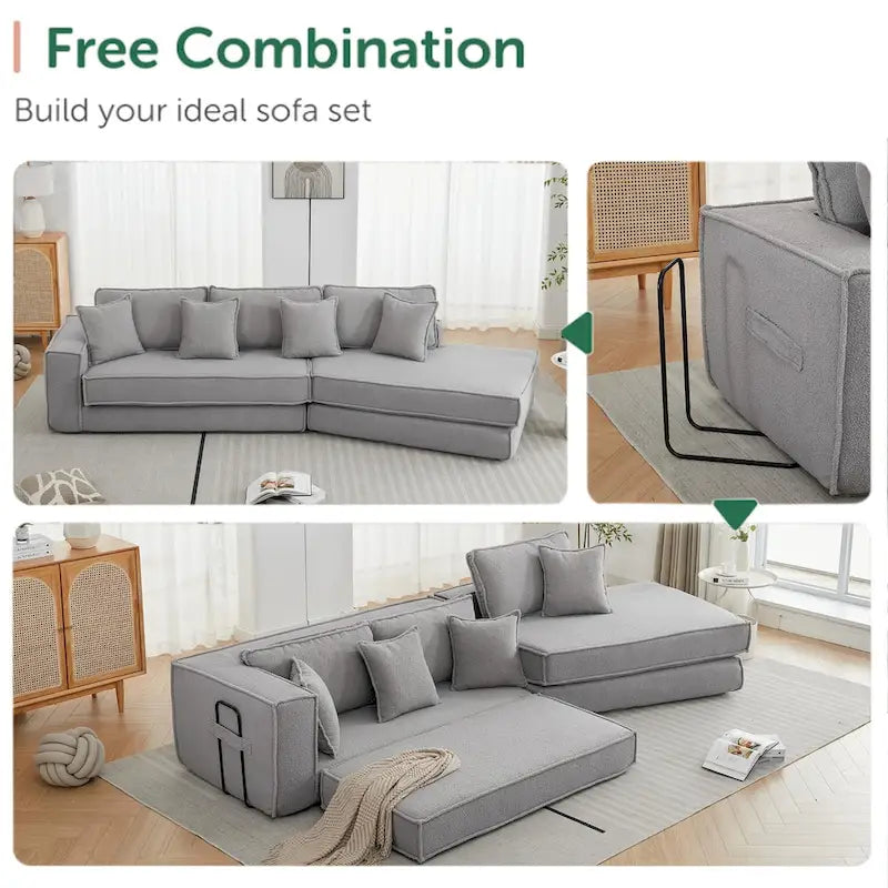 133   Lamb Velvet Convertible Sleeper Sofa with 7 Pillows (3 Back + 4 Throw), Foldable Gaming Bed Design