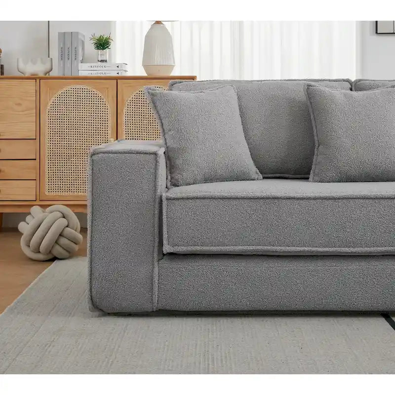 133   Lamb Velvet Convertible Sleeper Sofa with 7 Pillows (3 Back + 4 Throw), Foldable Gaming Bed Design