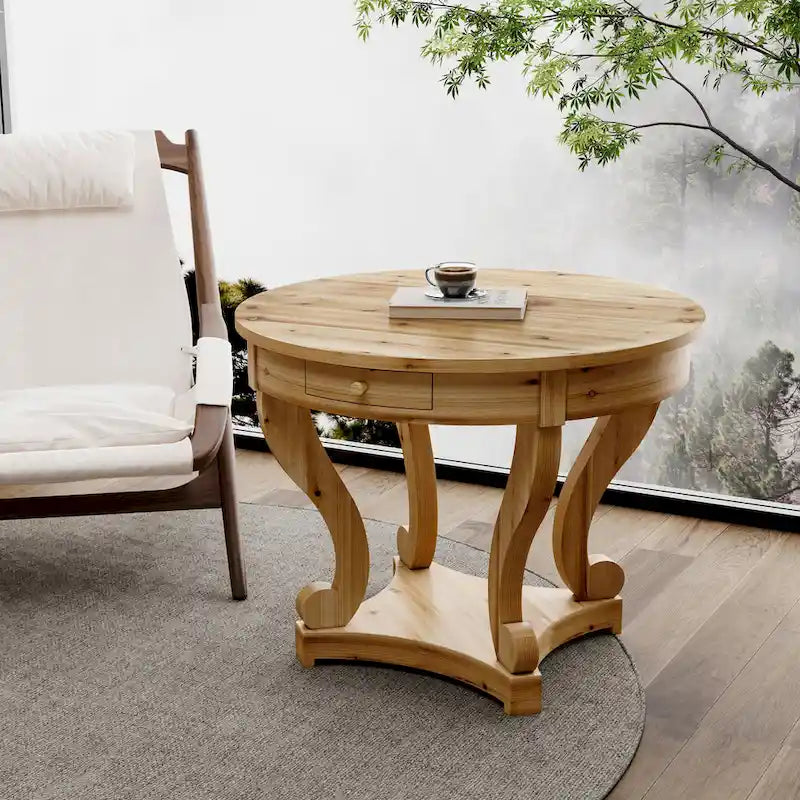 Curved Legs Farmhouse Small Size Round Dining Table End Table Side Table Coffee Table