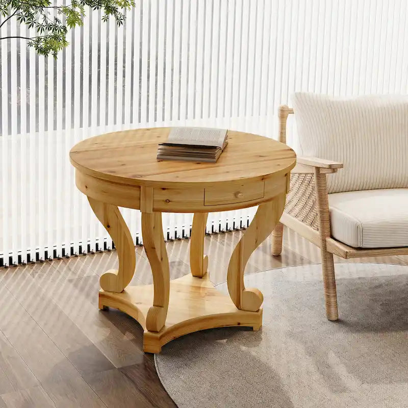 Curved Legs Farmhouse Small Size Round Dining Table End Table Side Table Coffee Table