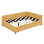 Full Size Upholstered Daybed with 2 Storage Drawers Sofa Bed Frame No Box Spring Needed, Linen Fabric, Beige