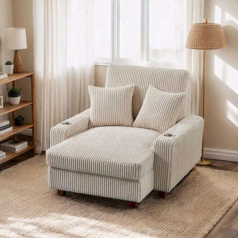 44in Wide Upholstered Chaise Lounge Chair with Adjustable Backrest