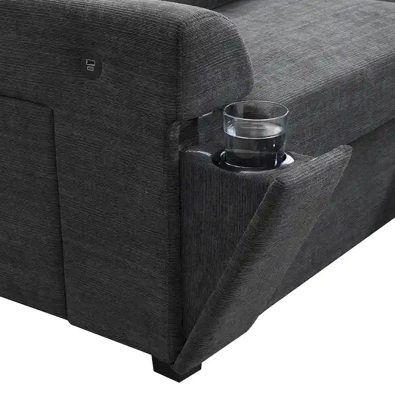 128   Chenille U-Shaped Sectional Sofa with Ottoman, 6-Seater Couch Set and Hidden Storage, USB Charging & Cup Holders