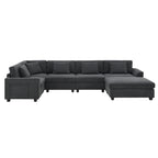 128   Chenille U-Shaped Sectional Sofa with Ottoman, 6-Seater Couch Set and Hidden Storage, USB Charging & Cup Holders