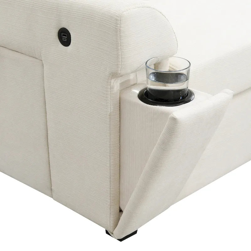 128   Chenille U-Shaped Sectional Sofa with Ottoman, 6-Seater Couch Set and Hidden Storage, USB Charging & Cup Holders