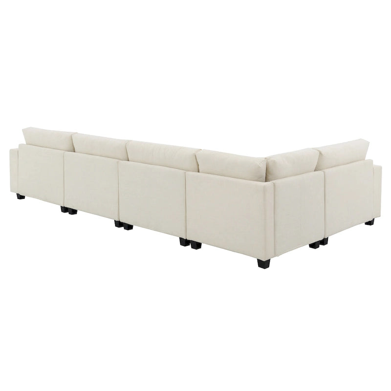 128   Chenille U-Shaped Sectional Sofa with Ottoman, 6-Seater Couch Set and Hidden Storage, USB Charging & Cup Holders