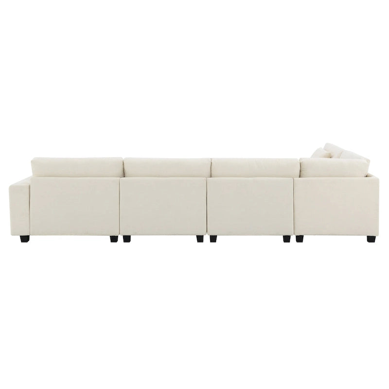 128   Chenille U-Shaped Sectional Sofa with Ottoman, 6-Seater Couch Set and Hidden Storage, USB Charging & Cup Holders