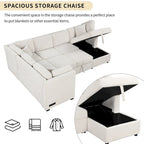 108.6   Chenille U-Shaped Sectional Sofa Bed with USB Ports, Storage Chaise, and 3 Back Pillows