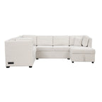 108.6   Chenille U-Shaped Sectional Sofa Bed with USB Ports, Storage Chaise, and 3 Back Pillows