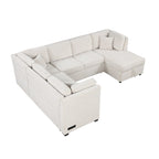 108.6   Chenille U-Shaped Sectional Sofa Bed with USB Ports, Storage Chaise, and 3 Back Pillows
