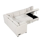108.6   Chenille U-Shaped Sectional Sofa Bed with USB Ports, Storage Chaise, and 3 Back Pillows