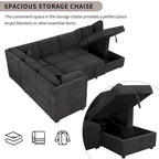 108.6   Chenille U-Shaped Sectional Sofa Bed with USB Ports, Storage Chaise, and 3 Back Pillows