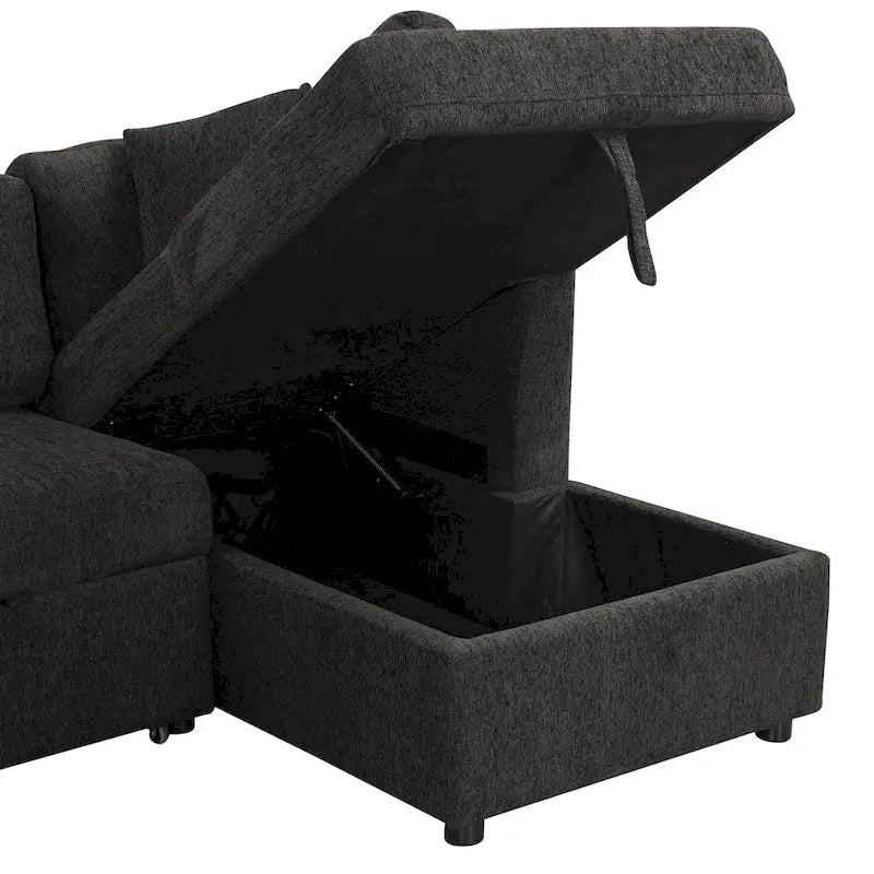 108.6   Chenille U-Shaped Sectional Sofa Bed with USB Ports, Storage Chaise, and 3 Back Pillows