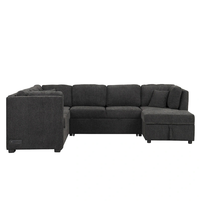 108.6   Chenille U-Shaped Sectional Sofa Bed with USB Ports, Storage Chaise, and 3 Back Pillows