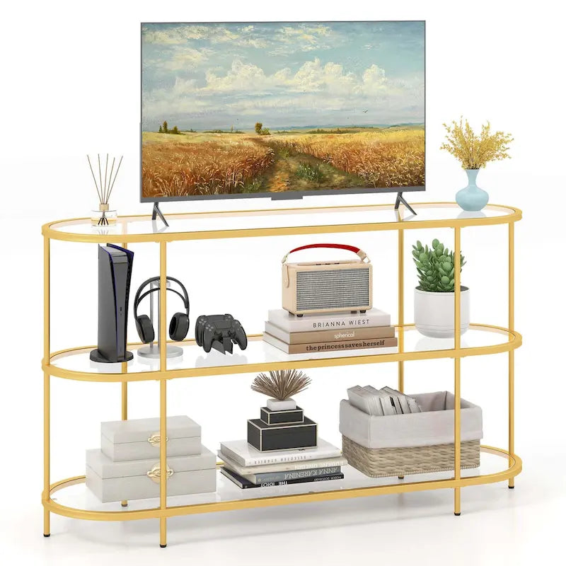 Costway 3-Tier TV Stand for TVs up to 65   with Tempered Glass Shelves - See Details
