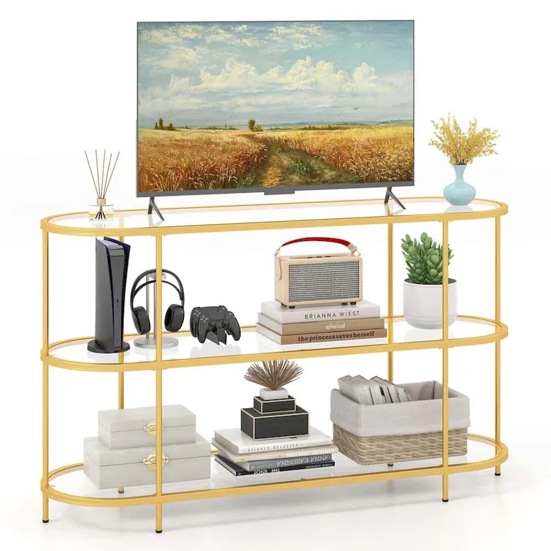 Costway 3-Tier TV Stand for TVs up to 65   with Tempered Glass Shelves - See Details