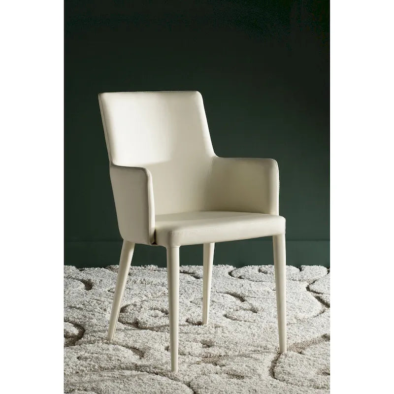 SAFAVIEH Elois Mid-Century Dining Modern White Arm Chair - 23.6   W x 21.6   L x 35.5   H - 24  Wx22  Dx36  H