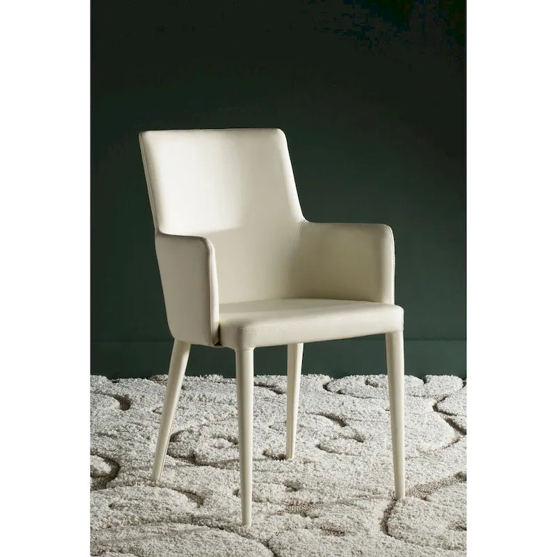 SAFAVIEH Elois Mid-Century Dining Modern White Arm Chair - 23.6   W x 21.6   L x 35.5   H - 24  Wx22  Dx36  H
