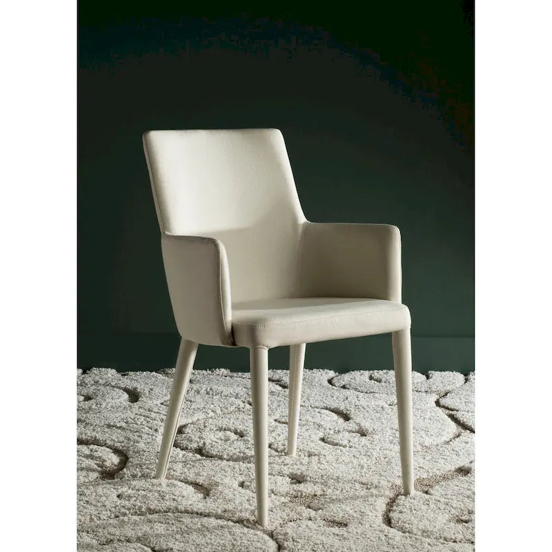 SAFAVIEH Elois Mid-Century Dining Modern White Arm Chair - 23.6   W x 21.6   L x 35.5   H - 24  Wx22  Dx36  H