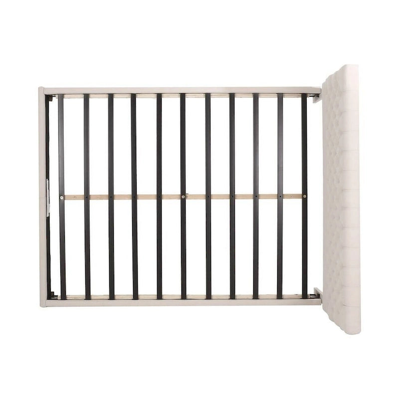Amare Platform Queen Size Bed, Ivory White Polyester, Button Tufting