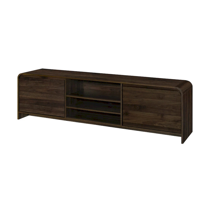 Maria TV Stand Media Cabinet, 2 Drawer and Shelves, Brown Wood 71 Inch