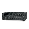 Arlo Sofa, Chesterfield Tufted Black Faux Leather Upholstery, Wood, 84 Inch