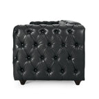 Arlo Sofa, Chesterfield Tufted Black Faux Leather Upholstery, Wood, 84 Inch