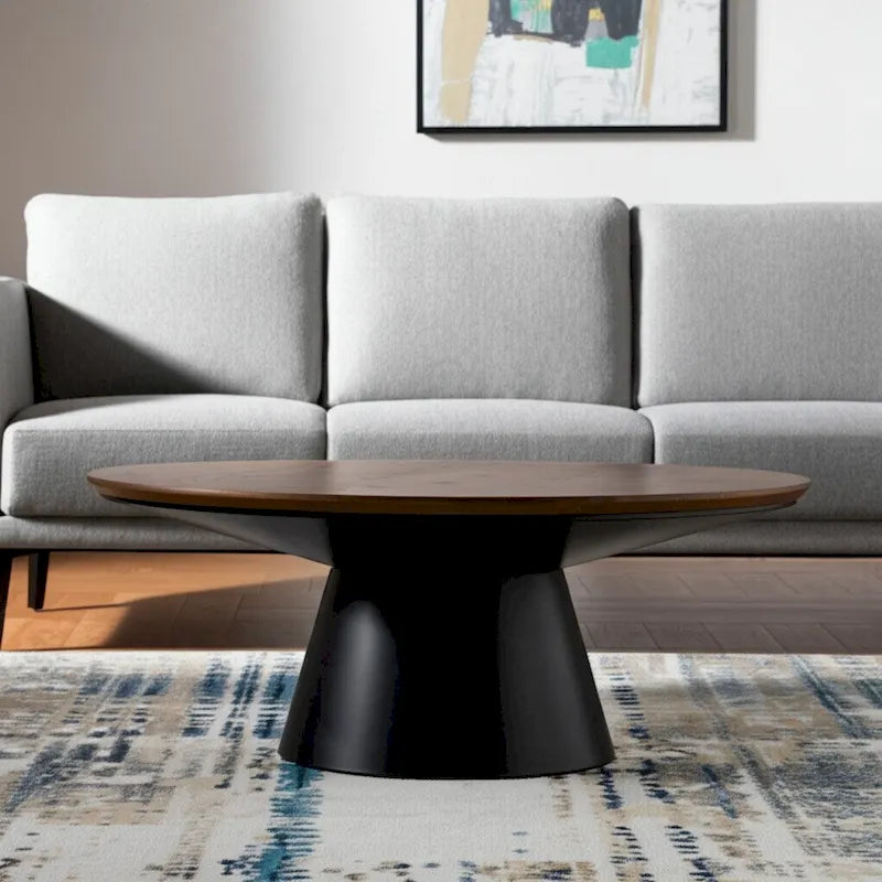 HomeRoots 40   Brown and Black Solid Wood and Iron Round Pedestal Coffee Table - 40' X '16.5' X '40