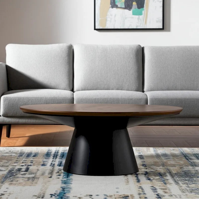 HomeRoots 40   Brown and Black Solid Wood and Iron Round Pedestal Coffee Table - 40' X '16.5' X '40