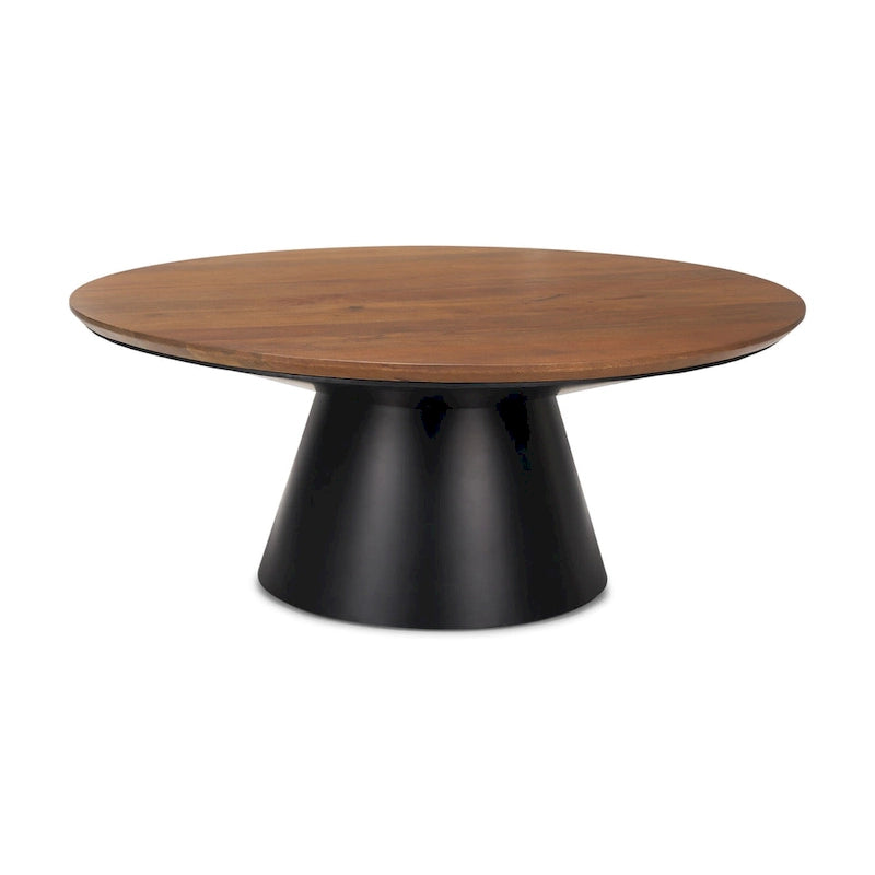 HomeRoots 40   Brown and Black Solid Wood and Iron Round Pedestal Coffee Table - 40' X '16.5' X '40