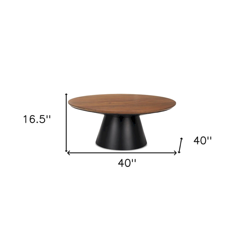 HomeRoots 40   Brown and Black Solid Wood and Iron Round Pedestal Coffee Table - 40' X '16.5' X '40
