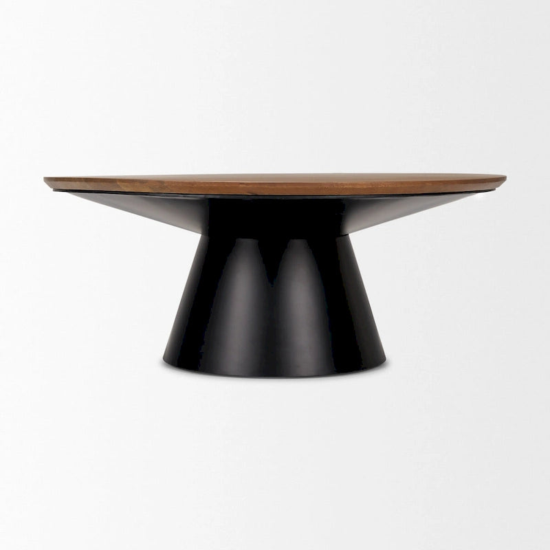 HomeRoots 40   Brown and Black Solid Wood and Iron Round Pedestal Coffee Table - 40' X '16.5' X '40