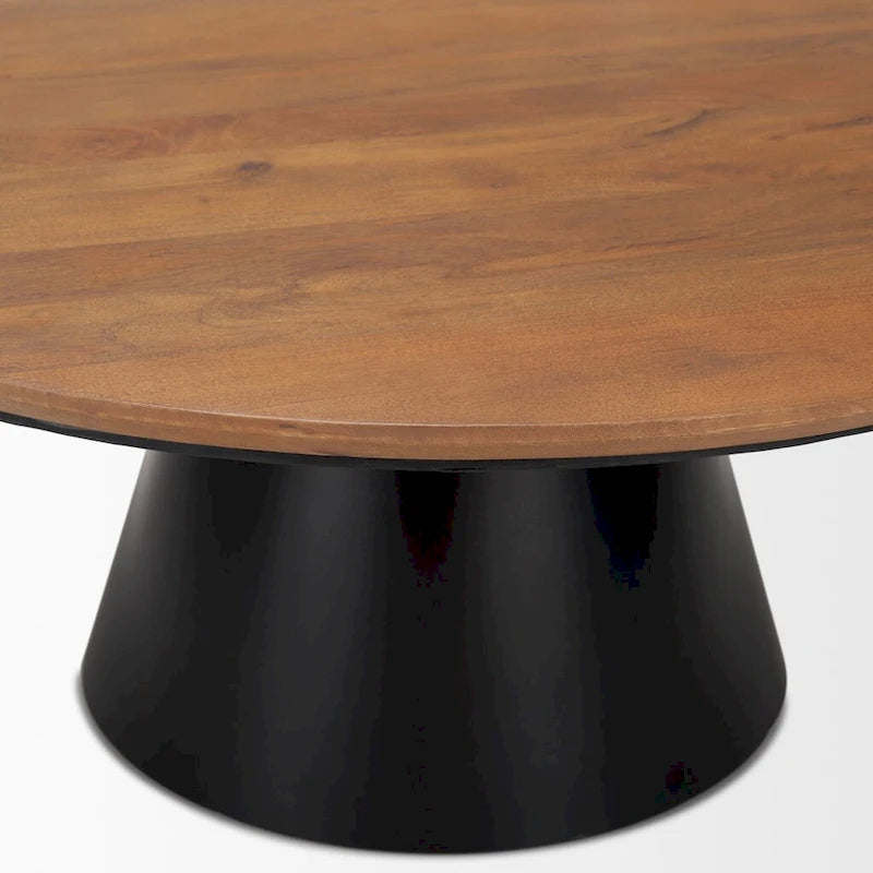 HomeRoots 40   Brown and Black Solid Wood and Iron Round Pedestal Coffee Table - 40' X '16.5' X '40