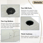 Roomfitters Oversized Loveseat Chaise Lounge Sectional Sofa Bed, Corduroy Sleeper with USB Ports, Cup Holders