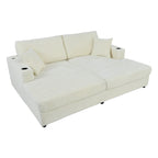 Roomfitters Oversized Loveseat Chaise Lounge Sectional Sofa Bed, Corduroy Sleeper with USB Ports, Cup Holders