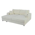 Roomfitters Oversized Loveseat Chaise Lounge Sectional Sofa Bed, Corduroy Sleeper with USB Ports, Cup Holders