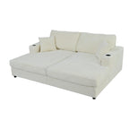 Roomfitters Oversized Loveseat Chaise Lounge Sectional Sofa Bed, Corduroy Sleeper with USB Ports, Cup Holders