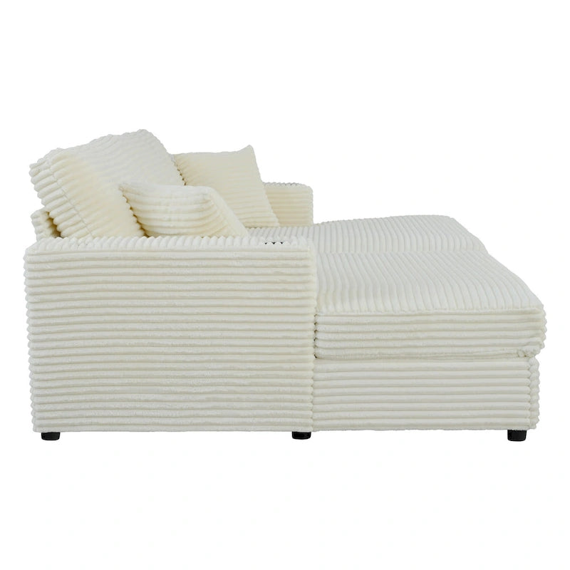 Roomfitters Oversized Loveseat Chaise Lounge Sectional Sofa Bed, Corduroy Sleeper with USB Ports, Cup Holders