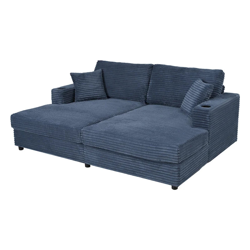 Roomfitters Oversized Loveseat Chaise Lounge Sectional Sofa Bed, Corduroy Sleeper with USB Ports, Cup Holders